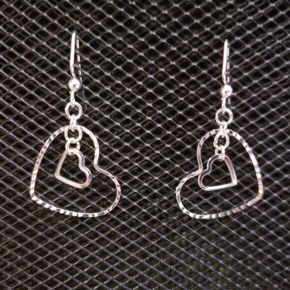 Hand Crafted Jewelry - Silver double heart earrings